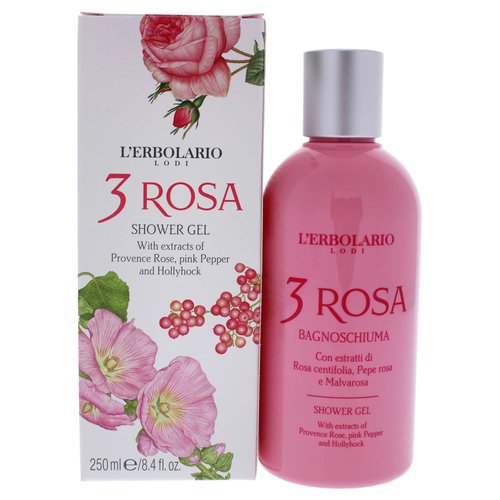 L'Erbolario 3 Rosa Shower Gel - Bath Foam With Seductive And Elegant Power - Preserves The Natural Moisture Of Skin Tissue - Perfectly In Tune With Feminine Allure - Ideal For Sensitive Skin - 8.4 Oz