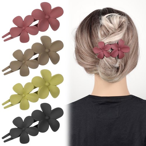 COMNICO Flower Hair Clips, 4Pcs Matte French Hair Barrette Floral Hairpins Hair Claw Clips Non-Slip Hair Clamps Grab Luxury Elegant Hair Accessories for Women Girls Wedding Prom Party Hair Decorations