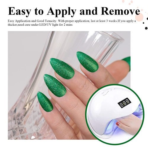 Imtiti Glitter Deep Green Gel Nail Polish, UV LED Soak Off Sparkle Green Color Nail Polish, Green Shimmer Glitter Gel Polish