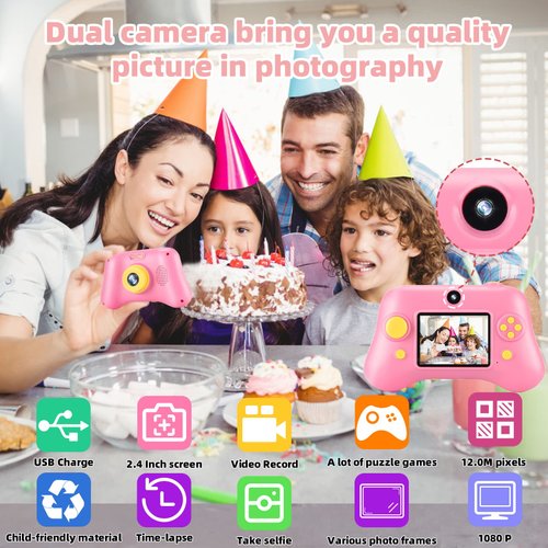 DEPAADER Kids Camera -Digital Selfie Cameras for Girls Birthday 1080 P 2.4 Inch Kid Video Recorder for Age 3 4 5 6 7 8 9 10 Year Old Toddler Gift with 32 GB SD Card