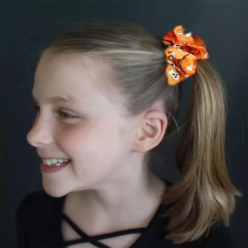 6pc Halloween Scrunchies for Women Girls Big Satin Hair Scrunchies for Halloween Cute Patterns Orange Black Green Scrunchy Ponytail Holder Hair Bands Halloween Hair Accessories