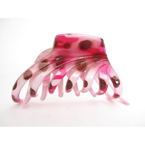 Generic Spotted magenta pink brown white hair claw clip for medium fine hair