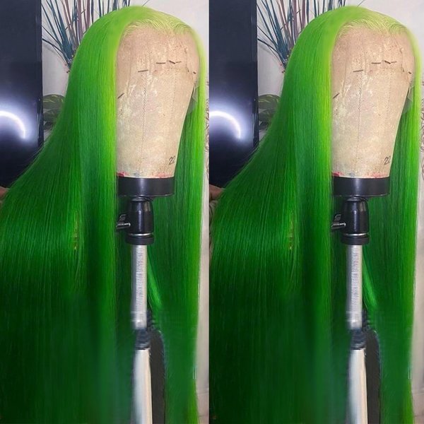 Lovestory Green Lace Front Wigs Long Straight Glueless Hair Ombre Green Color Wig Heat Resistant Synthetic Lace Front Wigs for Fashion Women 22inch