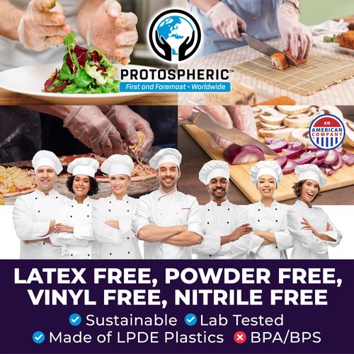 Protospheric Disposable Gloves for Food Prep - Super Poly Kitchen Grade Food Safe Gloves - Perfect for Cooking and Serving