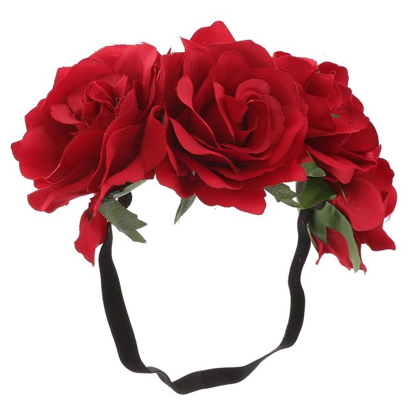 SOLUSTRE Christmas Flower Crown Headband Floral Wreath Red Crown Forest Woodland Wedding Headpiece Hair Wreath for Women Girl Gift Holiday (Red)