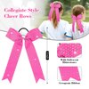 DEEKA 12 PCS Glitter Collegiate Style Cheer Bows Long Tail Full Rhinestones Skinny Shiny Cheer Bow Ponytail Holder Handmade Bows for Girls Teens Cheerleader Sports -Pink