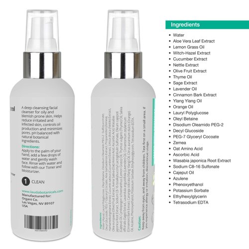 LAUDA BOTANICALS Daily Face Wash – Anti Aging Exfoliating Moisturizing Facial Cleanser with Vitamin C & Antioxidants, Brightens, Smoothes, Hydrates, for Combination & Oily Skin, 4 Oz