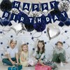 ZERODECO Birthday Decorations for Men, Navy Blue Birthday Party Decorations Happy Birthday Banner Pompoms Balloon for Boys Girls Men Women Birthday Party Decorations Supplies - Navy Blue Black Silver