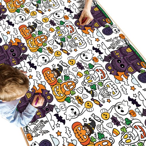 OHOME Halloween Paper Coloring Tablecloth - Halloween Party Decorations | Halloween Backdrop for Indoor | Halloween Games Gifts Decor Party Favors Supplies | Halloween Crafts for Kids,54" x 88"