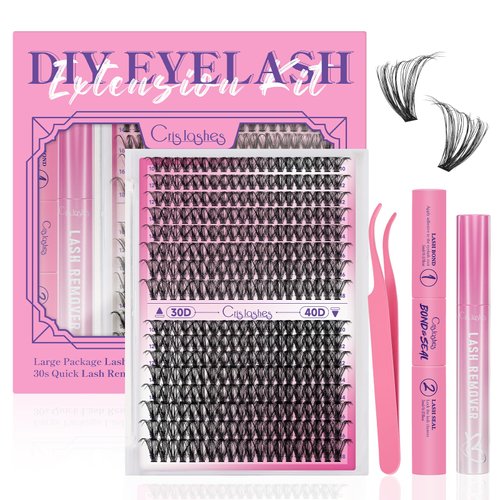 Crislashes-Lashes-Clusters-Kit 320Pcs, 30D+40D Waterproof-Lash-Clusters-Kit D Curl, Lash Bond and Seal with Lash Remover and Lash Tweezers for Eyelash Clusters Kit At Home(30D+40D Kit Mix10-18mm)