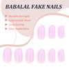 BABALAL Press on Nails Short Fake Nails Square Glue on Nails Pink Glossy Acrylic Nails Squoval White French Stick on Nails 24Pcs