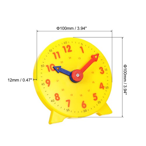 PATIKIL 4 inch Teaching Clock, Learn Clock Learning Tell Time Analog Clock Demonstration Clock 24 Hour 2 Pointers for Classroom Teacher, Yellow