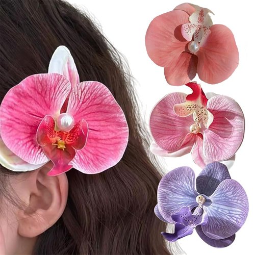 Orchid Hair Clips, 3 Colors Bohemian Butterfly Flower Hairpin, Artificial Phalaenopsis Hair Barrette for Seaside Holiday, Bridal Hair Accessories Bobby Pins Headwear for Woman Girl Lady Kids