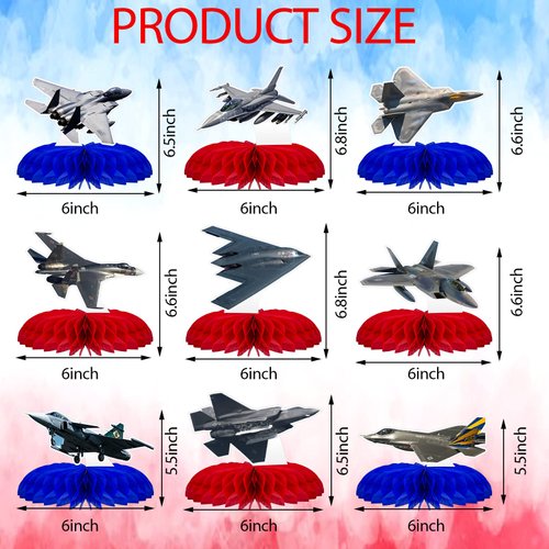 9 Pcs Air Force Party Decorations Supplies Top Air force Gun Honeycomb Table Centerpieces Cutouts for Aircraft Fighter Jet Party Birthday Aviation Plane Theme Party Supplies