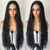FABÉLLE Full Lace Braided Wigs Knotless Box Braided Wig with Boho Curls Natural Black Boho Braided Wig for Black Women Bohemian Braided Lace Front Wigs 30 Inch