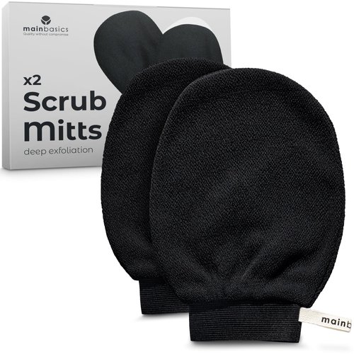 MainBasics Korean Exfoliating Gloves for Body Scrubbing - Dead Skin Remover and Body Scrubber Exfoliator - Deep Cleansing Bath Shower Mitts (Set of 2)
