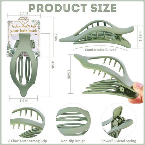 Bridesmaids Hair Clips Claw Bachelorette 8 Pack Bridal Shower Flat Hair Clips Bridesmaid Proposal Gifts for Wedding Bridal Party Favors (White&Sage Green)