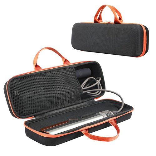 Generic Hard Travel Case Storage Bag Compatible for Dyson Airstrait Hair Dryer Hair Straightener & Accessories Portable Protective Carry Case (Black+Orange)