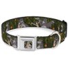 Dog Collar Seatbelt Buckle Mowgli Baloo 3 Poses Leaves Flowers Greens Orange 11 to 17 Inches 1.0 Inch Wide