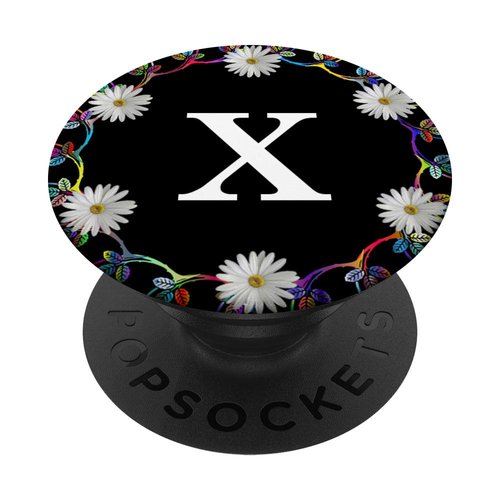 Cell Phone Pop Out Holder,Black White Daisy Flower Letter X PopSockets Grip and Stand for Phones and Tablets