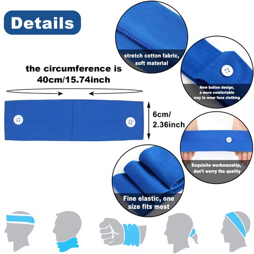 WILLBOND 12 Pcs Nurse Headbands with Buttons for Mask Non Slip Wide Nursing Headbands for Women Elastic Ear Protection Holder for Nurse's Day Sports (Classic Solid Colors, L)