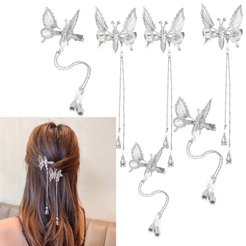 Flymind 6Pcs Moving Butterfly Tassel Hair Clips, Elegant Antique Side Hairpins Decorative Accesso...