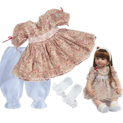 Reborn Baby Doll Girl Clothes 24 inch Outfit Accessories Floral Princess Dress for 22-24 Inch Reborn Doll Clothes Toddler Girl
