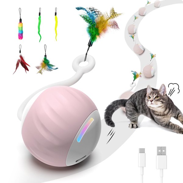 Turbo Tail Cat Toy Interactive Cat Balls Cat Toys For Indoor Cats, Turbo Tail Mouse Cat Toy With LED Rainbow Lights Feathers & USB Charging Cable, Touch Control And Sound Control Smart Cat Ball Toy