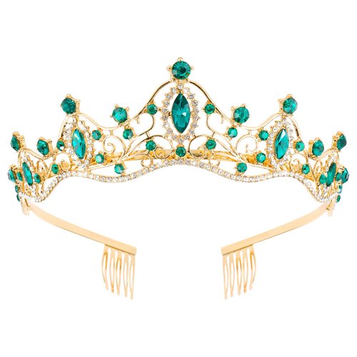 Didder Gold Green Princess Crown Birthday Tiara Prom Queen Tiaras and Crowns for Women and Girls Bridal Wedding Headband with Combs Halloween Costume Hair Accessories