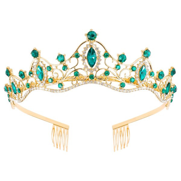 Didder Gold Green Princess Crown Birthday Tiara Prom Queen Tiaras and Crowns for Women and Girls Bridal Wedding Headband with Combs Halloween Costume Hair Accessories