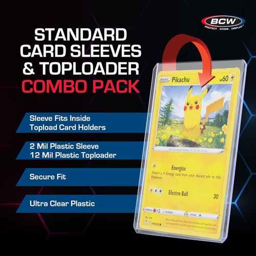 BCW 3x4 Topload Card Holders and Card Sleeves Combo | 100 Clear Plastic Toploaders and 100 Soft Card Sleeves | Protect, Store, and Display Trading Cards | Durable Card Storage Box for Collectors