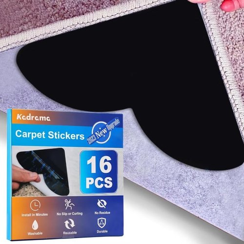 [16 Pack] Rug Corner Gripper for Hardwood Floors to Hold Rug Down, Non Slip Under Rug Pads Tape for Hardwood Floor No Damage,Rug Stickers for Wood Floor,Carpet Tape Stickers for Area Rugs(Black)
