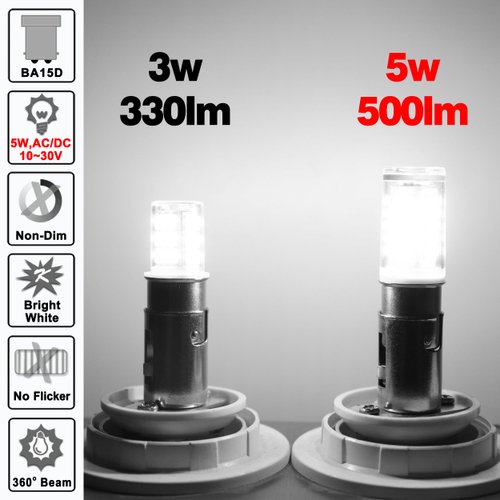 12V Low Voltage BA15D LED Bulbs 5W 500lm,Double Contact Bayonet 1142 1076 1130 1176 1075 S8 Bright White 6000K Led for RV Camper Trailer Boat Marine Trunk Interior Landscape Anchor Lights,5Pack