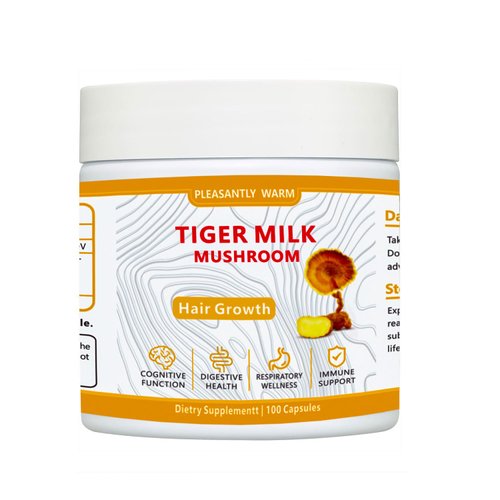 Pleasantly Warm Tiger Milk Mushroom | Mushroom Supplement | 300mg | 100 Count | Hair Growth， Shiny Skin & Digestive Balance | Enhances Focus, Immune & Lung Health