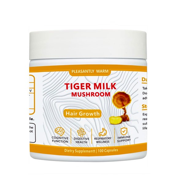 Pleasantly Warm Tiger Milk Mushroom | Mushroom Supplement | 300mg | 100 Count | Hair Growth， Shiny Skin & Digestive Balance | Enhances Focus, Immune & Lung Health