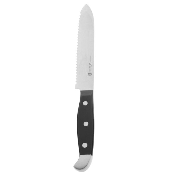 HENCKELS Statement Razor-Sharp 5-inch Serrated Utility Knife, Tomato Knife, German Engineered Informed by 100+ Years of Mastery, Black/Stainless Steel