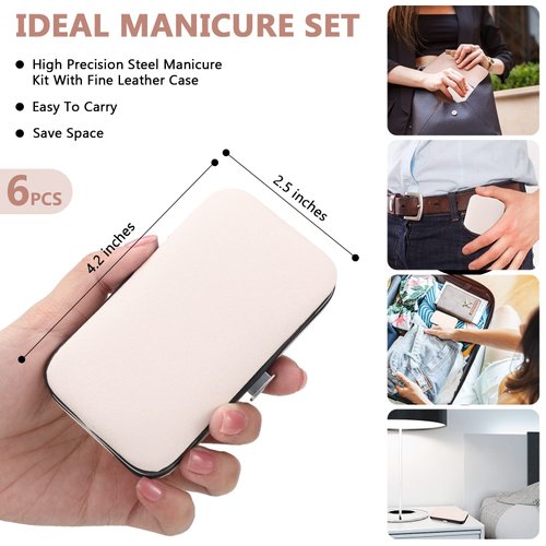 6 Set Fathers Day Gift Manicure Kit Nail Clipper Grooming Kit 8 in 1 Stainless Steel Manicure Pedicure Set Mens Nail Grooming Kit with Travel Case for Male Women Husband Parents(Rose Gold)