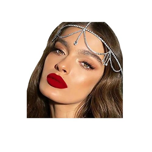 NAISKA Silver Rhinestone Layered Head Chain Jewelry for Women Long Tassel Crystal Rhinestones Cap Headpiece Bridal Wedding Party Belly Dance Rhinestone Flapper Headwear Accessories for Women and Teen