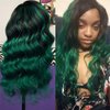 SEXAY 4X4 Green Lace Closure Body Wave Brazilian Virgin Human Hair Extensions Ombre Free Part Closure Pre Plucked With Baby Hair For Black Women 1B/Green Color(12 inch)