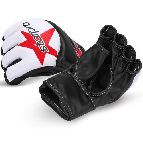 Starpro MMA Grappling Gloves Training - Good for Kickboxing Martial Arts Karate Combat Cage Fight Sparring Punch Bag Boxing Mitts | Synthetic Leather for Men & Women White & Red (White/Black, L)