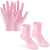 Aphlos Pink Silicone Moisturizing Socks & Gloves (1 Pair Each) for Intensive Hydration, Roughness Relief & Callus Treatment, Hydrating Skin Care for Dry, Cracked Hands & Feet, Suitable for Most Sizes