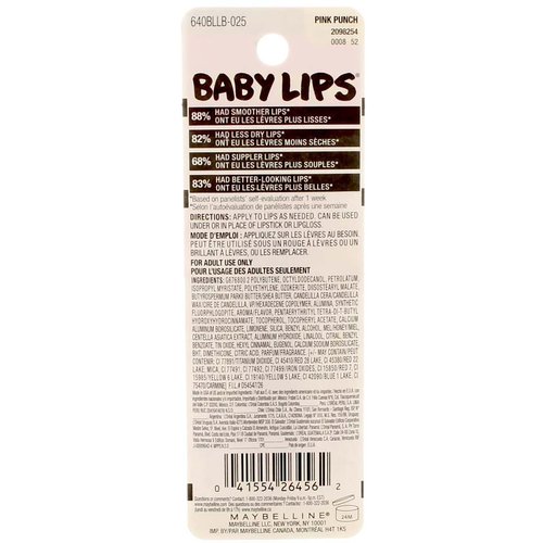 Maybelline Baby Lips Moisturizing Lip Balm 25 Pink Punch 0.15 oz (Pack of 9)