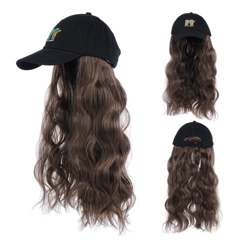 SUNBORRY Wig Hats with Long Hair Attached for Women, Baseball Cap with Curly Hair