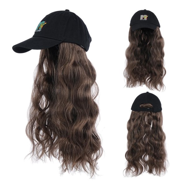 SUNBORRY Wig Hats with Long Hair Attached for Women, Baseball Cap with Curly Hair