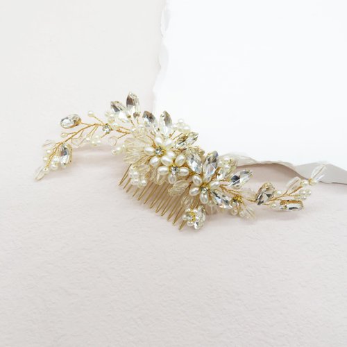 VMila Wedding Pearl Hair Comb Wedding Hair Comb Bridal Hair Accessories Pearl Flower Hair Accessories For Women Girls Wedding Hair Accessories (Gold Medium Comb)