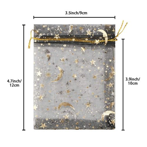 SumDirect Small Sheer Organza Bags - 120Pcs 4×5 Inch Mixed Color Moon Stars Wedding Party Favor Bags with Drawstring, Jewelry Gift Mesh Bags for Valentines Day