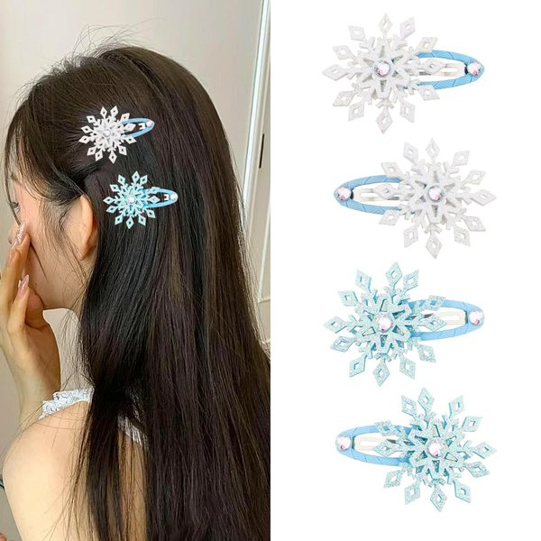Christmas Hair Accessories with Snowflake Hair Clip Pearl Hair Clips for Women Girls Birthday Christmas Party Hair Accessories for Women Girls Light Blue Snowflake Hair Clips Bday Xmas Gifts 4PCS