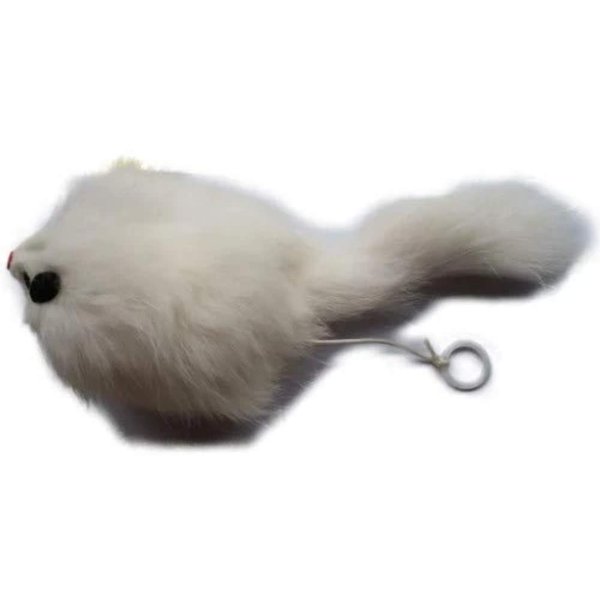 Kats'N Us Trembling Rabbit Fur Mouse Cat Toy with Pull String Cat Toy White Color
