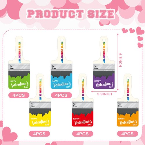 Noveread 24 Pack Valentines Day Gifts Include 24 Pcs Valentines Cards with 24 Pcs Watercolor Paint Bulk 24 Pcs Valentines Gold Foil Rope Mini Watercolor Paint Set for Party Classroom (Vivid Style)