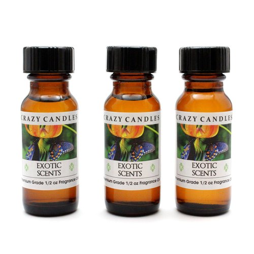 Crazy Candles Exotic Scents Ai (Blend of Musk, Balsam, Vetiver, BlackBerry, Plum and Peony) 3 Bottles 1/2 Fl Oz Each (15ml) Premium Grade Scented Fragrance Oil